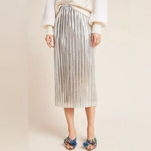 ‼️RARE‼️🎸Maeve🎸🔥NWT🔥Silver Midi Pleated Skirt